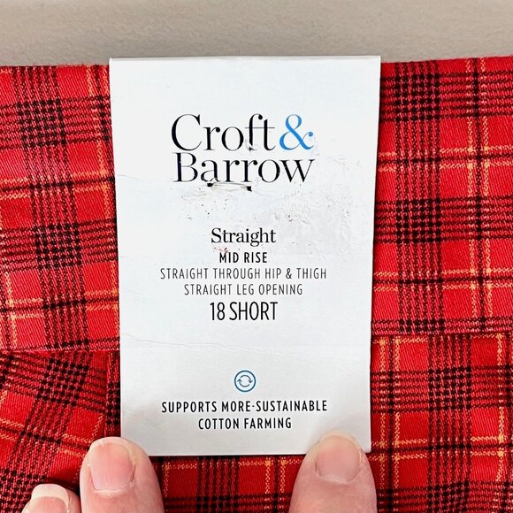 Croft & Barrow Womens Red Plaid Straight-Leg Mid Rise Stretch Pants 18 Short NWT - Picture 3 of 15